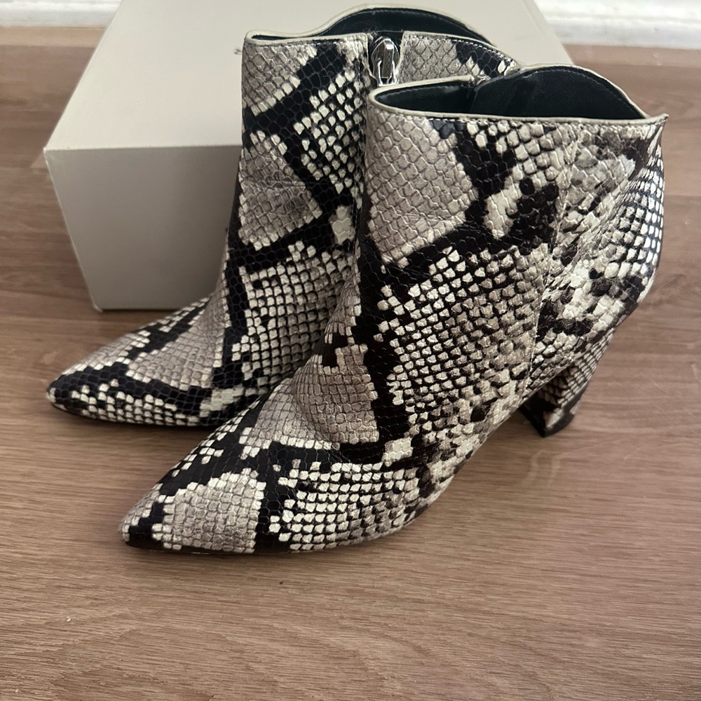 Marc Fisher Black and White Snakeskin Ankle Boots